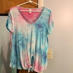 Lg Pink & Blue Tie-Dyed Tied Shirt